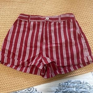 Red Linen Shorts w/ White Stripes Size M